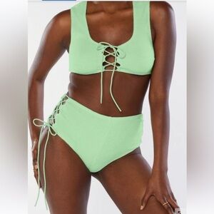 Savage X Fenty 70's Style Terry Booty Short Side Tie In Miami Green 2X